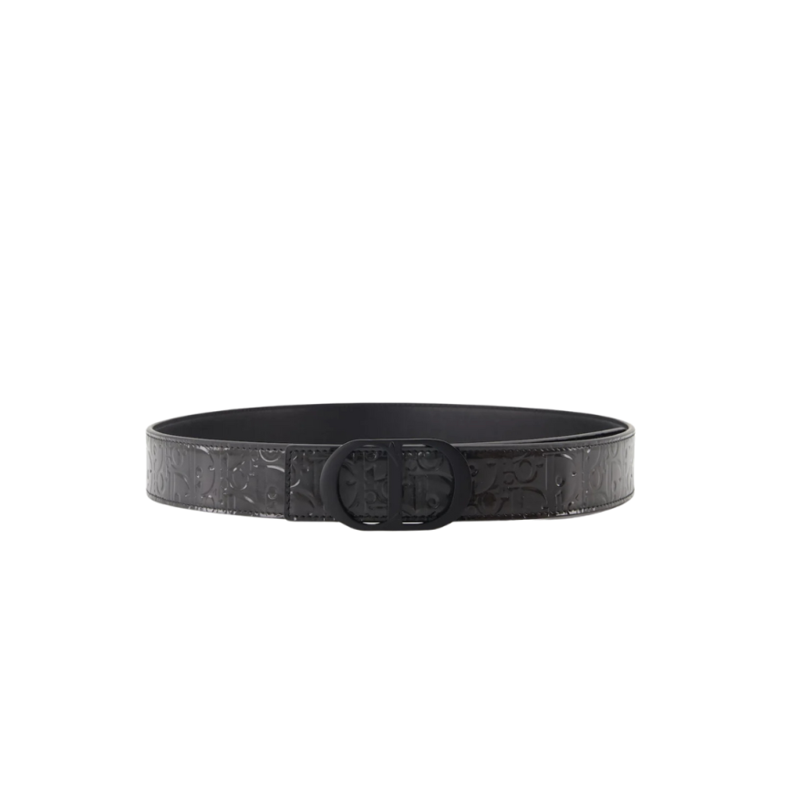 Ceinture DIOR Gravity cuir verni noir Oblique CD Noir
