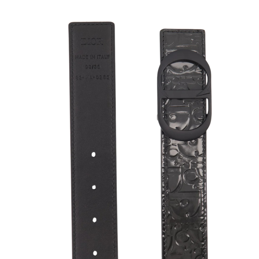 Ceinture DIOR Gravity cuir verni noir Oblique CD Noir