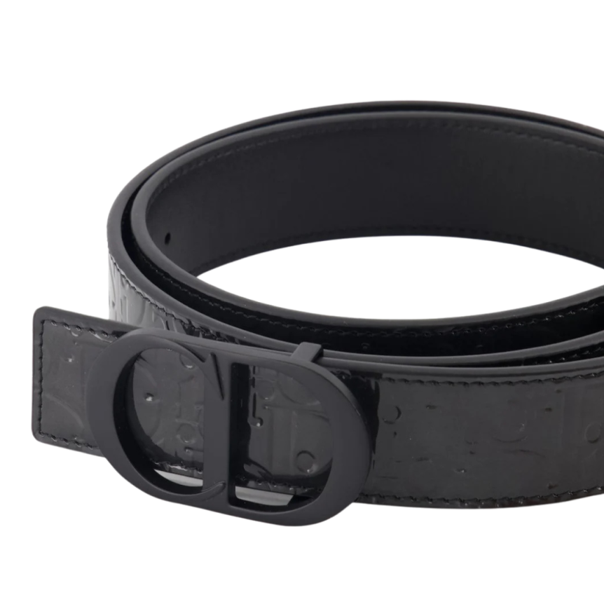 Ceinture DIOR Gravity cuir verni noir Oblique CD Noir