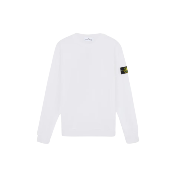 Sweat-shirt STONE ISLAND ras-du-cou coton molletonné côtelé blanc