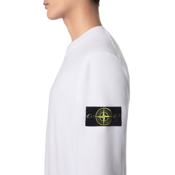 Sweat-shirt STONE ISLAND ras-du-cou coton molletonné côtelé blanc