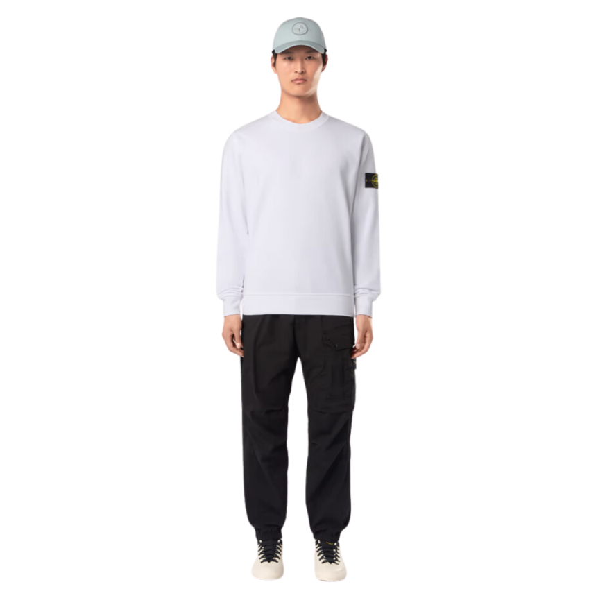 Sweat-shirt STONE ISLAND ras-du-cou coton molletonné côtelé blanc