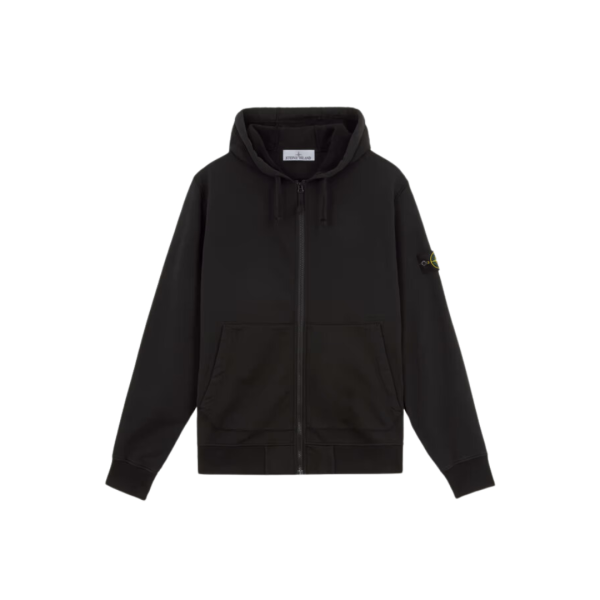 Sweat-shirt à capuche STONE ISLAND zippé coton molletonné noir écusson manche