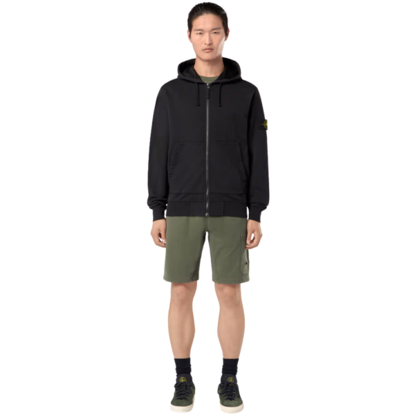 Sweat-shirt à capuche STONE ISLAND zippé coton molletonné noir écusson manche