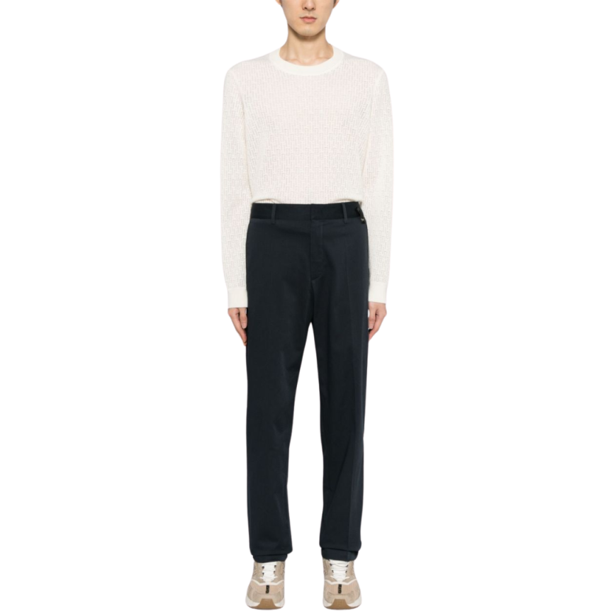 Pantalon droit slim coton bleu marine patch Fendi noir