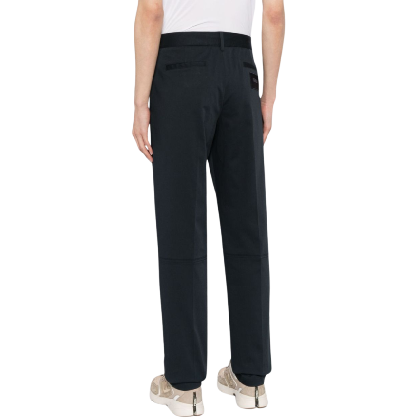 Pantalon droit slim coton bleu marine patch Fendi noir