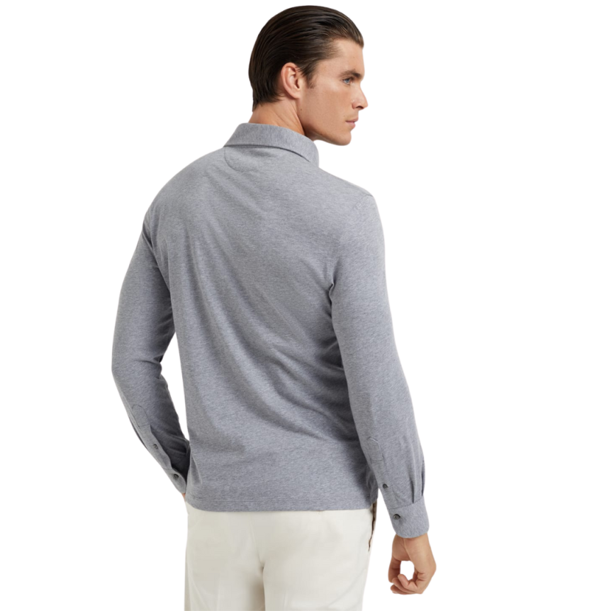 T-shirt BRUNELLO CUCINELLI manche longue col polo jersey coton gris chiné