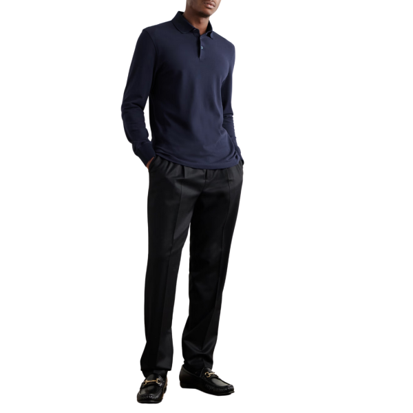 T-shirt BRUNELLO CUCINELLI manche longue col polo jersey coton bleu marine