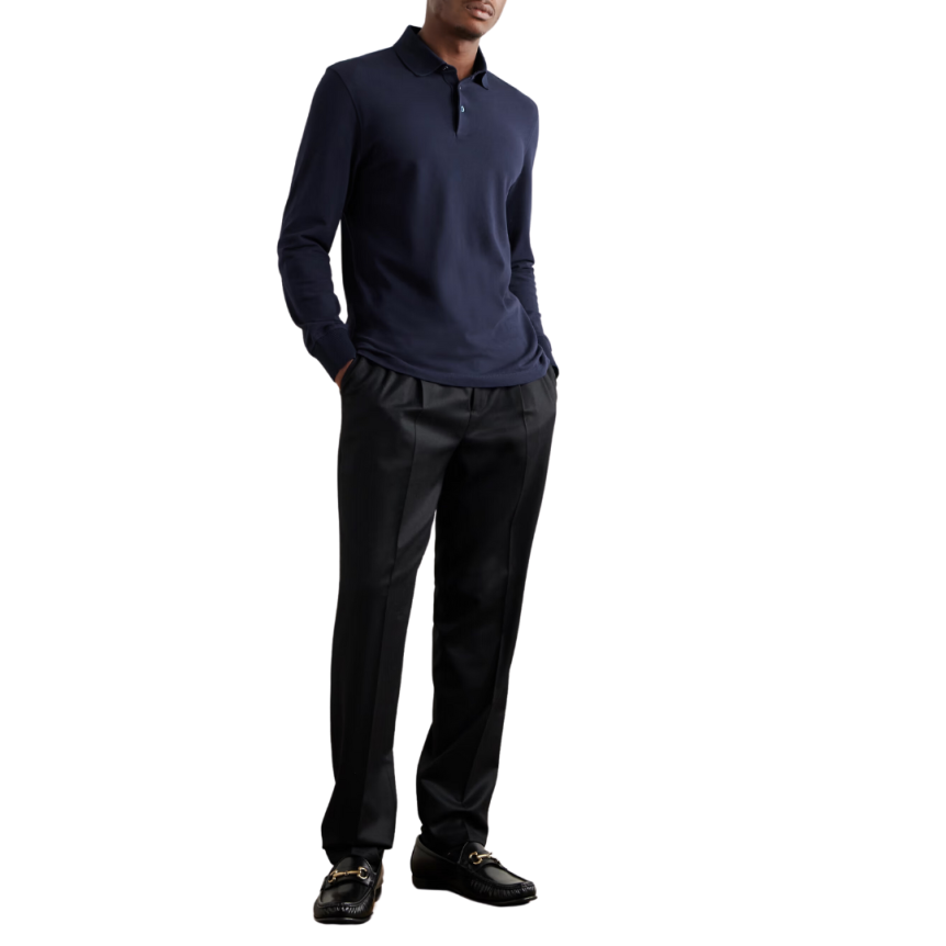 T-shirt BRUNELLO CUCINELLI manche longue col polo jersey coton bleu marine