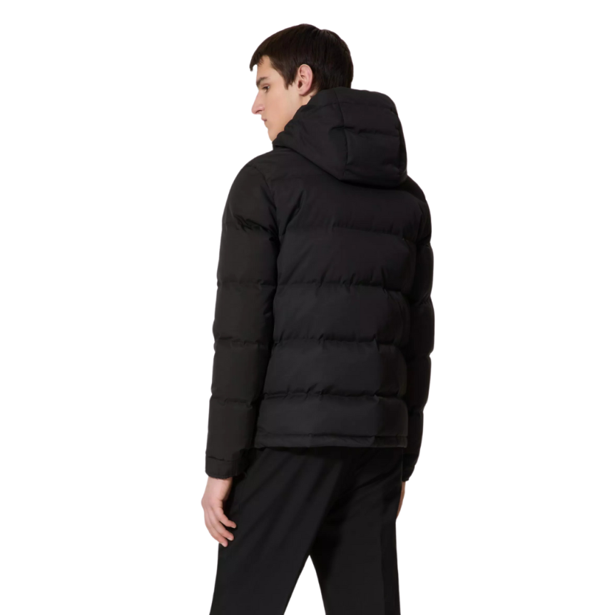 Doudoune à capuche VALENTINO nylon noir écusson cuir V Logo Signature