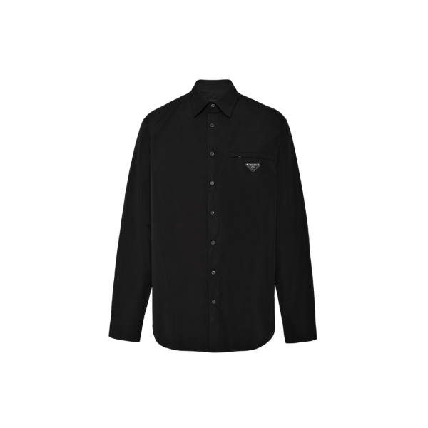 Chemise oversize PRADA coton noir poche zippée triangle métal émaillé