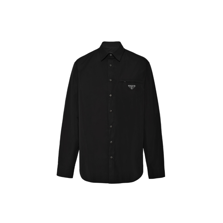 Chemise oversize PRADA coton noir poche zippée triangle métal émaillé