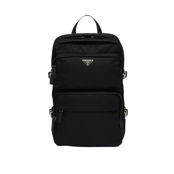Sac à dos PRADA Re-Nylon cuir Saffiano noir multi poches logo triangle
