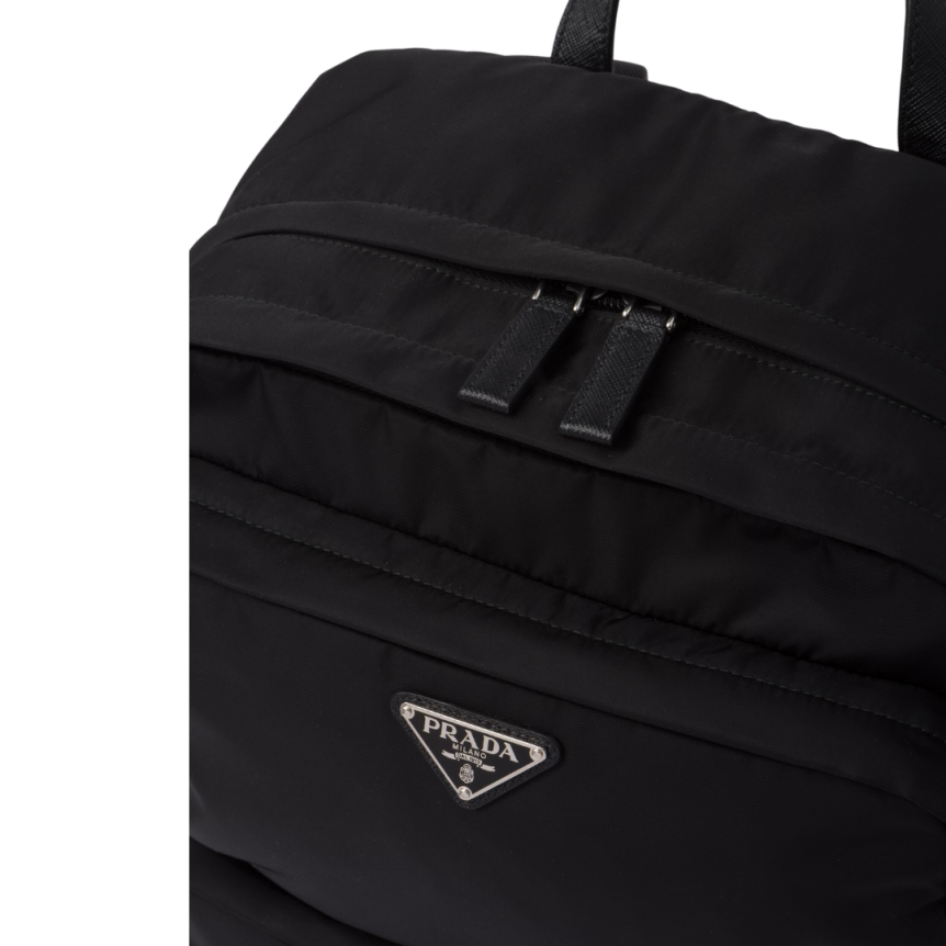 Sac à dos PRADA Re-Nylon cuir Saffiano noir multi poches logo triangle