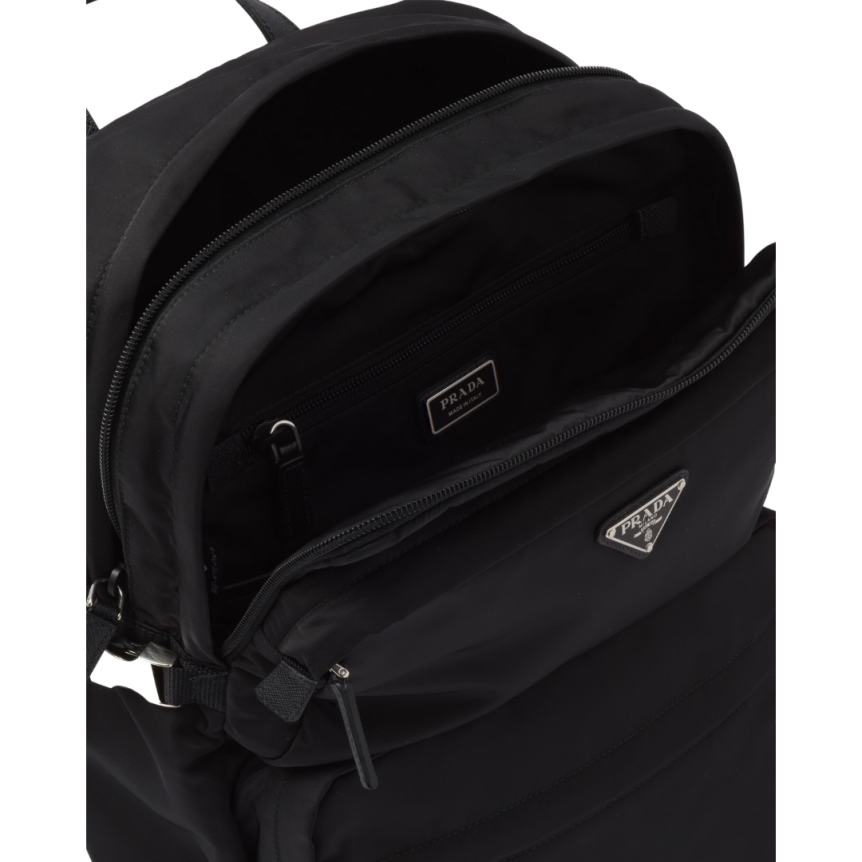 Sac à dos PRADA Re-Nylon cuir Saffiano noir multi poches logo triangle