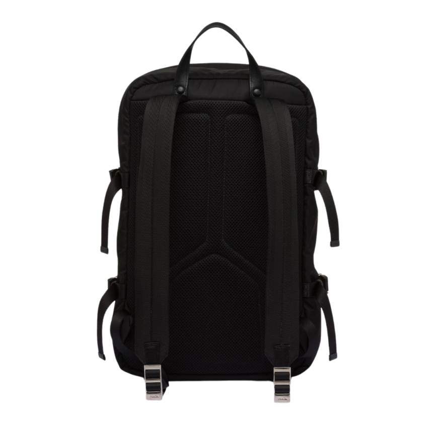 Sac à dos PRADA Re-Nylon cuir Saffiano noir multi poches logo triangle