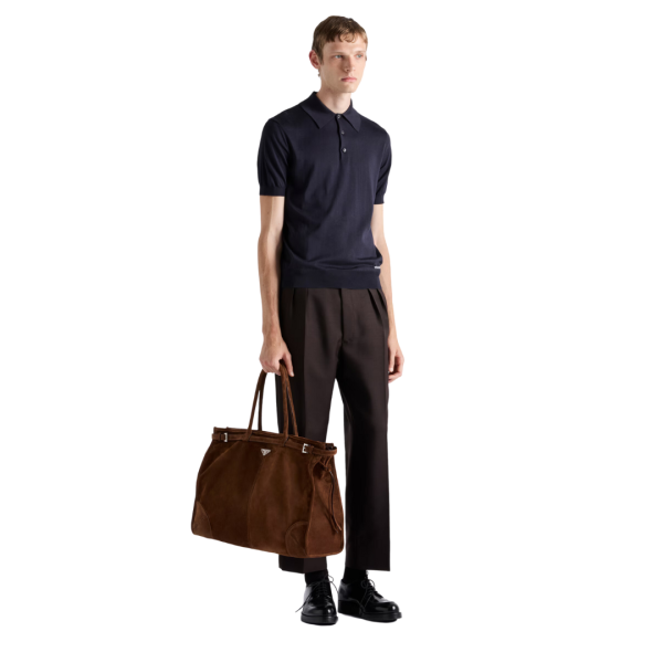 Polo classique PRADA soie noir logo jacquard blanc