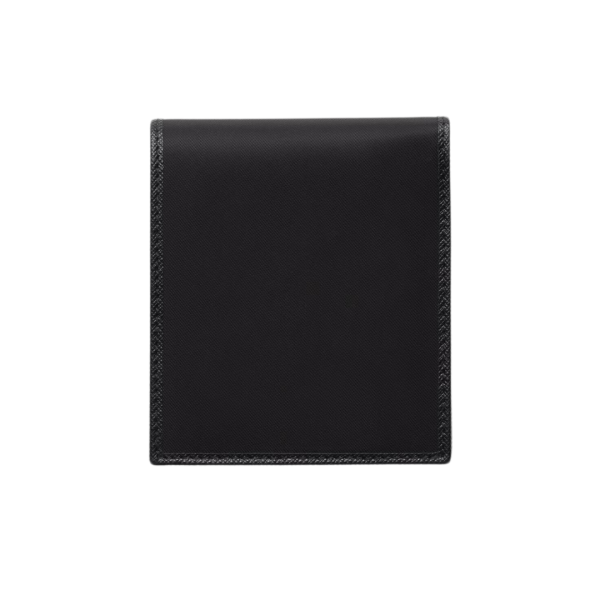 PRADA Portefeuille cartes double nylon cuir Saffiano noir triangle métal