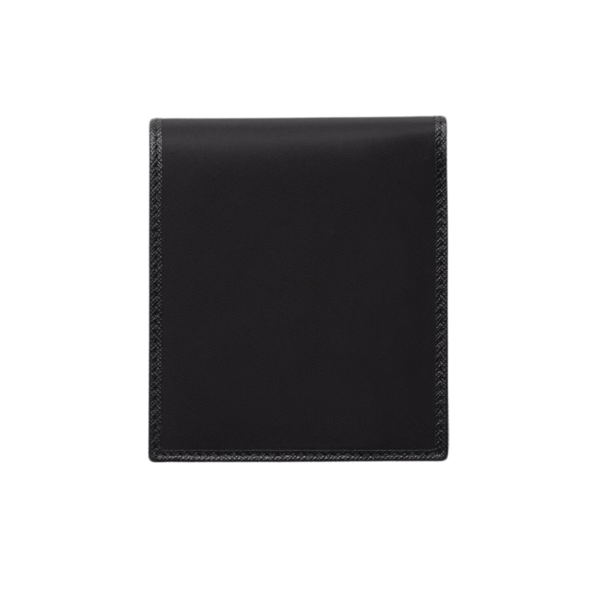PRADA Portefeuille cartes double nylon cuir Saffiano noir triangle métal