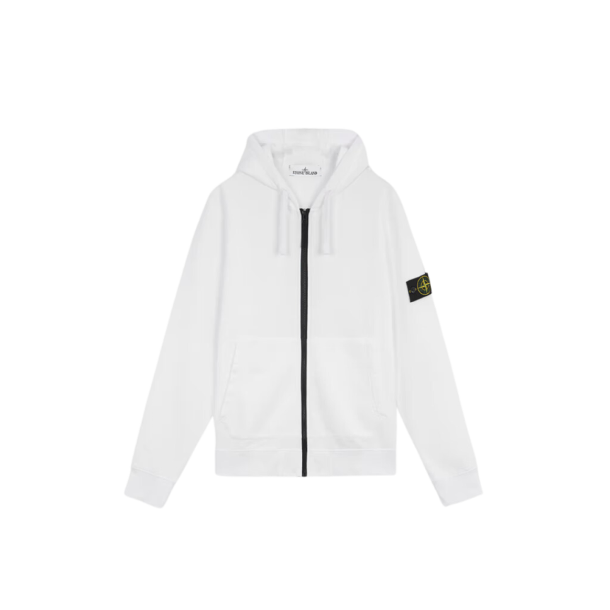 Sweat-shirt zippé à capuche STONE ISLAND coton molleton blanc