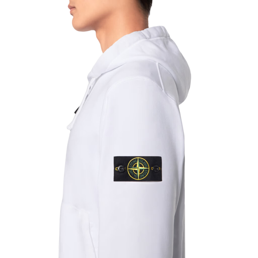 Sweat-shirt zippé à capuche STONE ISLAND coton molleton blanc