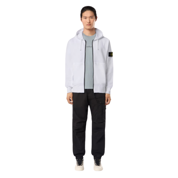 Sweat-shirt zippé à capuche STONE ISLAND coton molleton blanc
