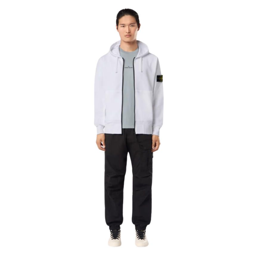 Sweat-shirt zippé à capuche STONE ISLAND coton molleton blanc