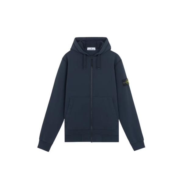 Sweat-shirt zippé à capuche STONE ISLAND coton molleton bleu marine