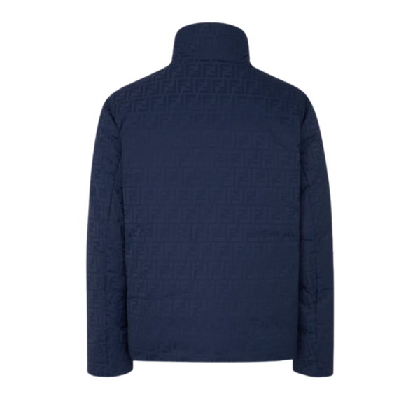 Doudoune FENDI col montant nylon bleu nuit FF allover réversible noir