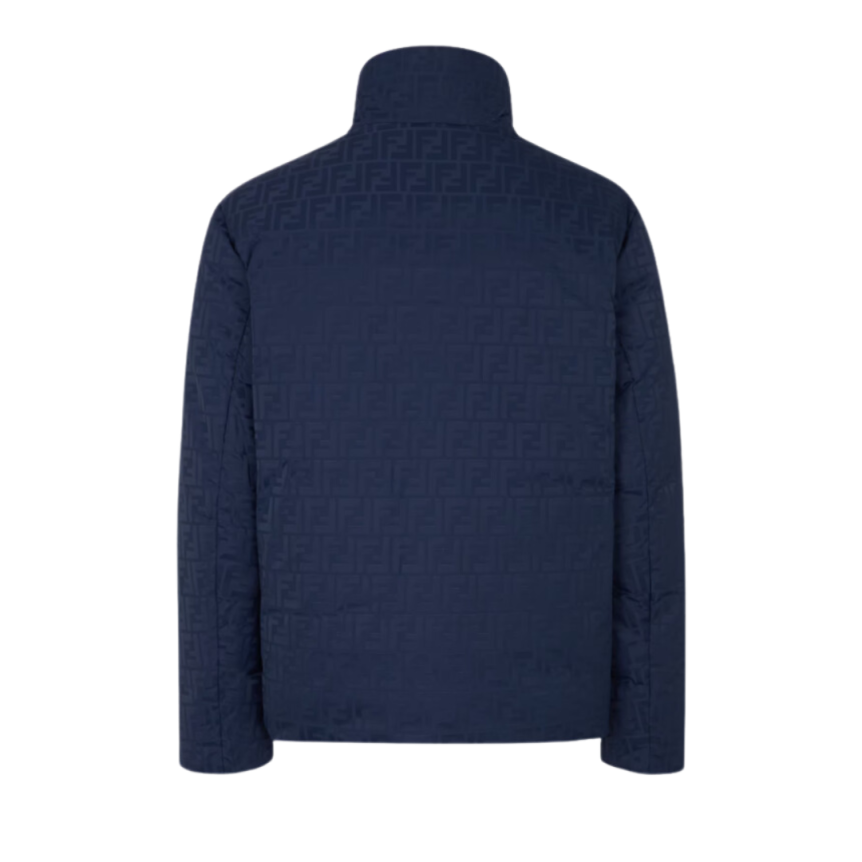 Doudoune FENDI col montant nylon bleu nuit FF allover réversible noir