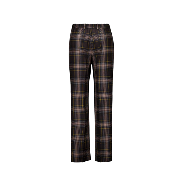 Pantalon cigarette FENDI pince laine tartan marron jaune