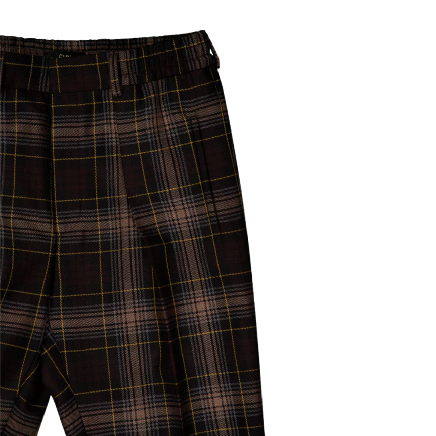Pantalon cigarette FENDI pince laine tartan marron jaune