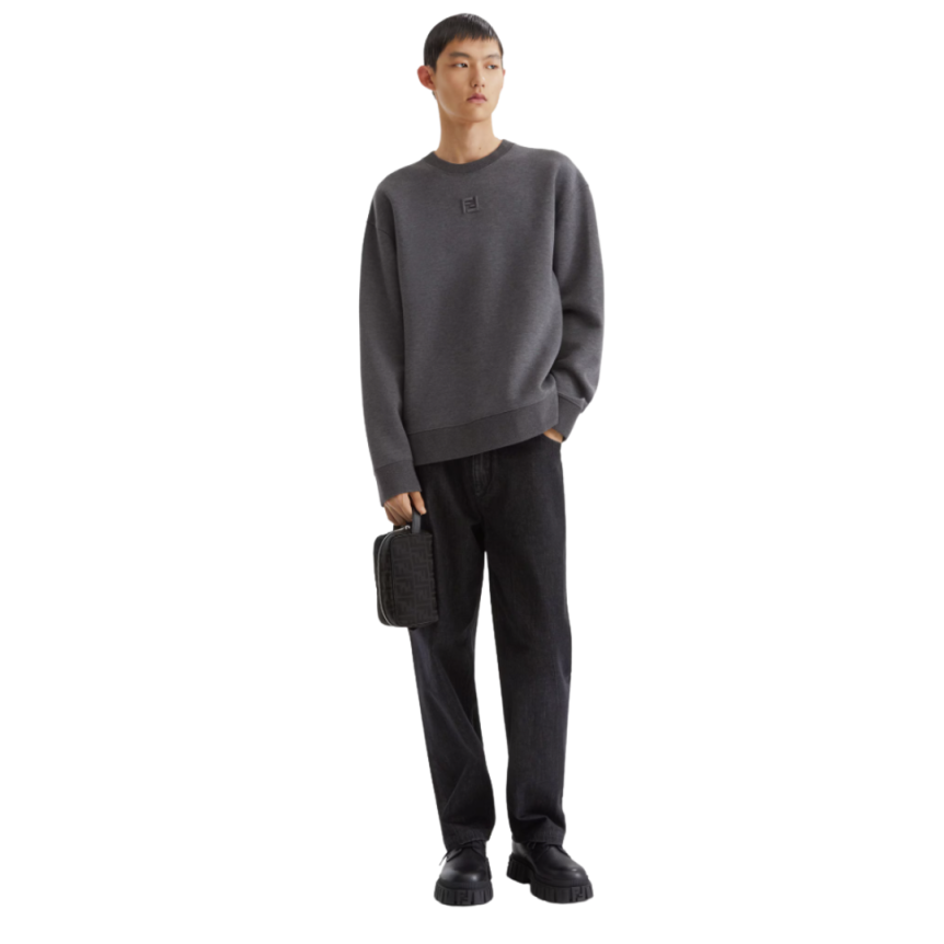 Jean FENDI 5 poches droit coton denim noir FF poche Fendi Roma