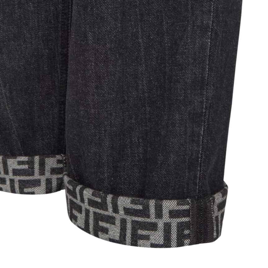 Jean FENDI 5 poches droit coton denim noir FF poche Fendi Roma