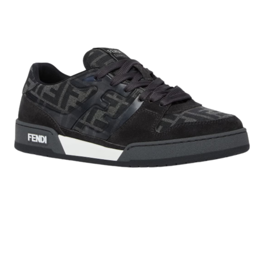 Baskets à lacets Fendi Match jacquard FF noir daim