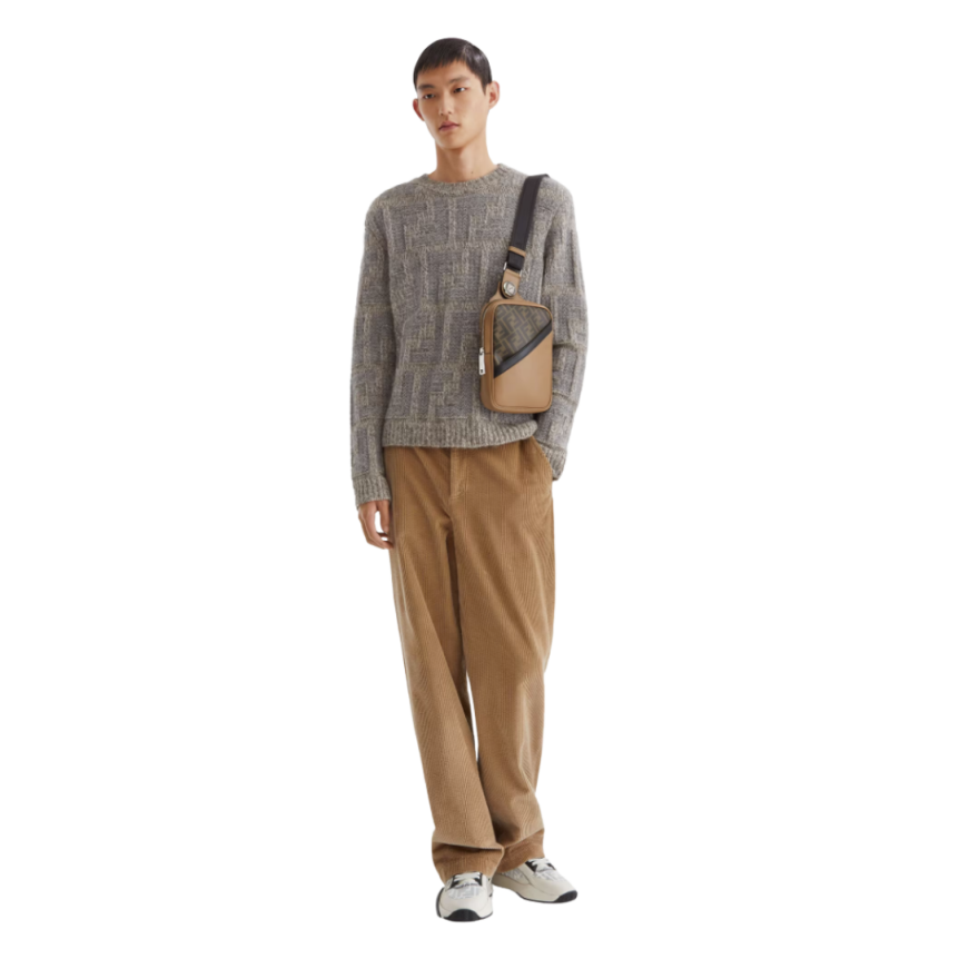 Sac banane FENDI rectangulaire toile FF marron cuir beige