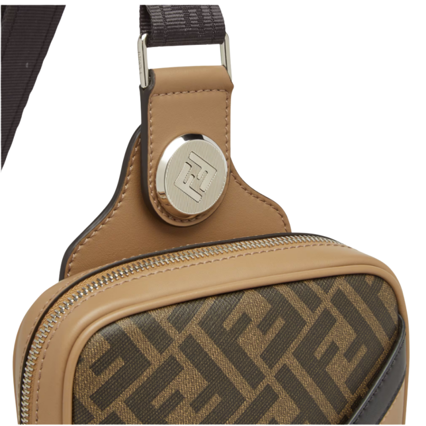 Sac banane FENDI rectangulaire toile FF marron cuir beige