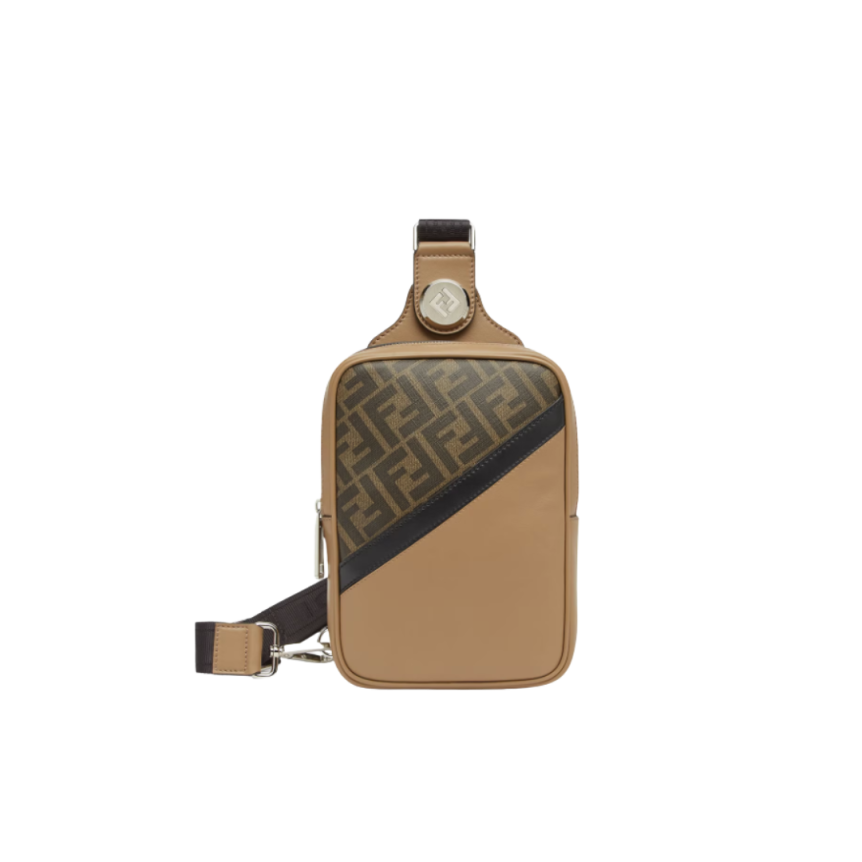 Sac banane FENDI rectangulaire toile FF marron cuir beige