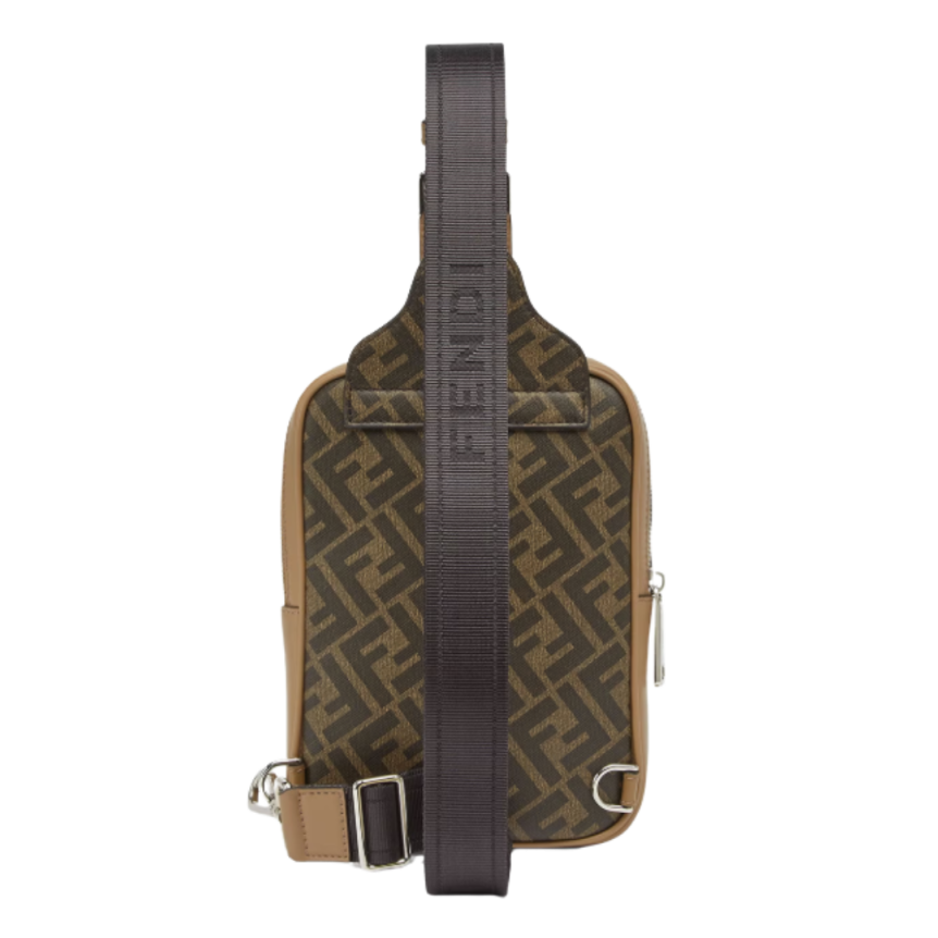 Sac banane FENDI rectangulaire toile FF marron cuir beige