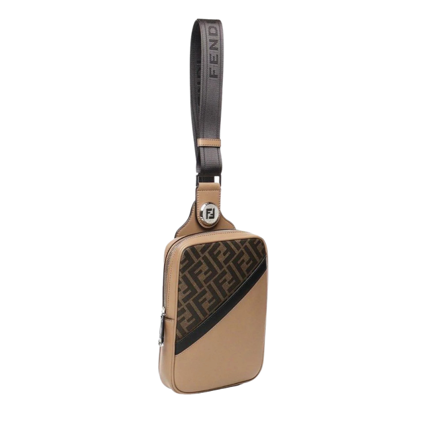 Sac banane FENDI rectangulaire toile FF marron cuir beige