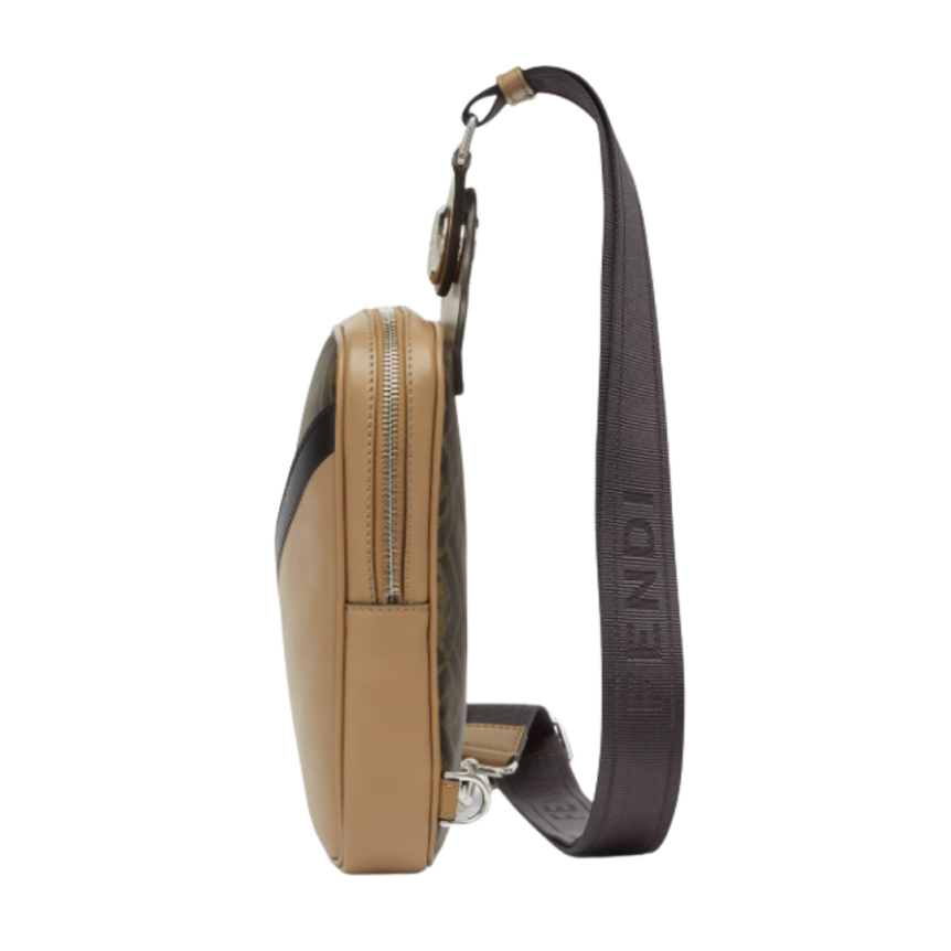 Sac banane FENDI rectangulaire toile FF marron cuir beige