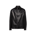 Veste chemise cuir nappa noir logo triangle métal