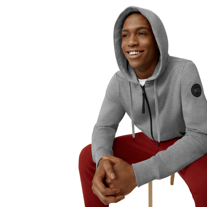 Cardigan Sweat à capuche zippé CANADA GOOSE Huron coton gris chiné