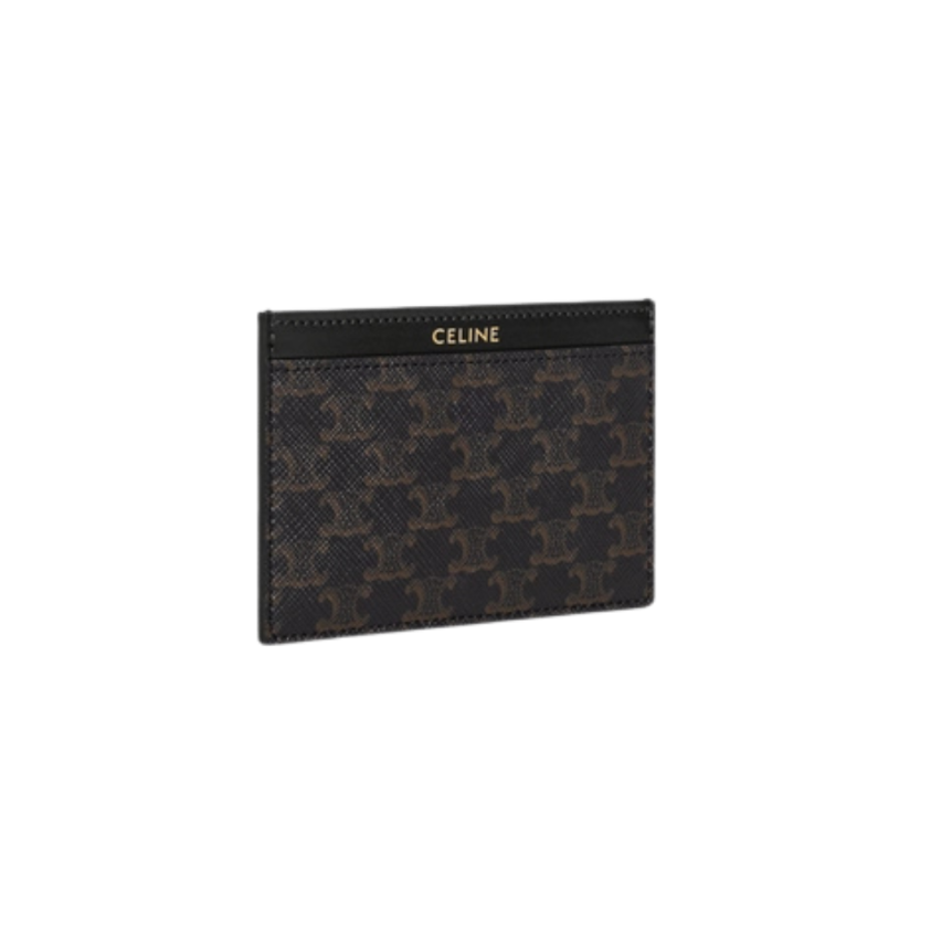 Porte cartes simple CELINE cuir noir Triomphe marron