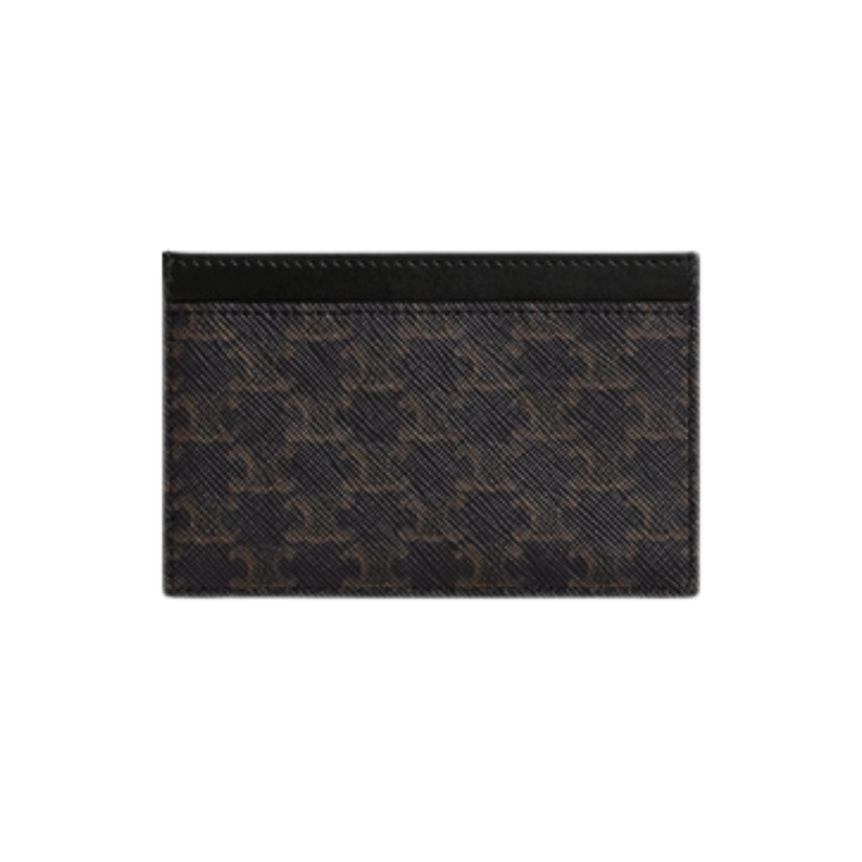 Porte cartes simple CELINE cuir noir Triomphe marron