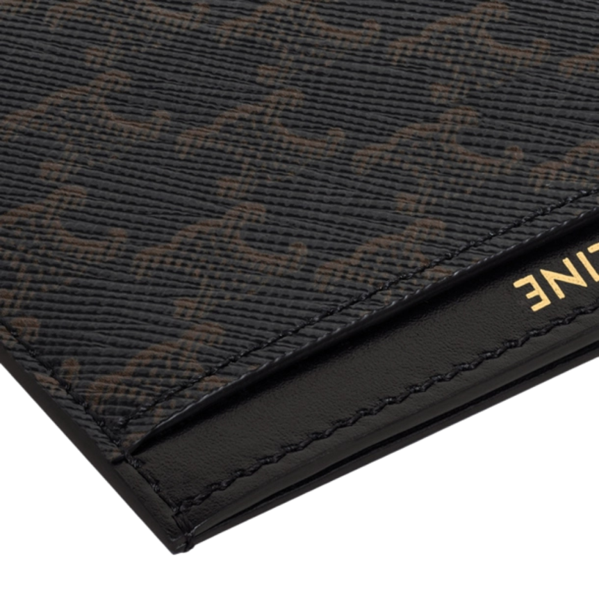 Porte cartes simple CELINE cuir noir Triomphe marron
