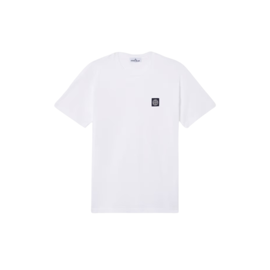 STONE ISLAND T-shirt col rond jersey coton rose écusson logo poitrine