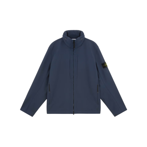 Veste à capuche zippée STONE ISLAND coupe-vent nylon soft shell bleu marine