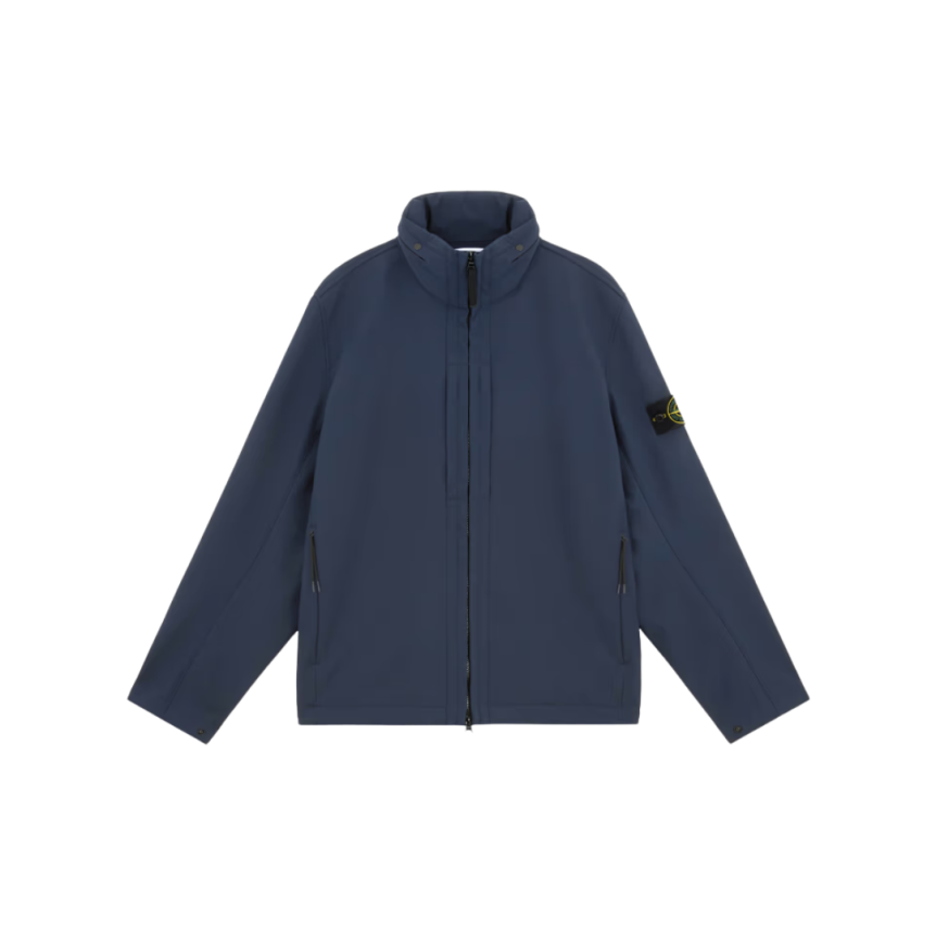 Veste à capuche zippée STONE ISLAND coupe-vent nylon soft shell bleu marine