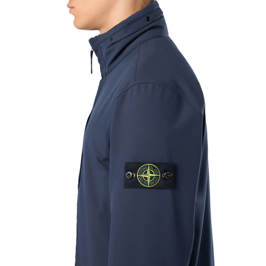 Veste à capuche zippée STONE ISLAND coupe-vent nylon soft shell bleu marine